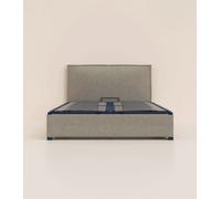 Lit coffre 140x200 cm - Gris - Avec tête de lit - Acier recyclé et lattes en bois - Grand volume de rangement - Fait en France - Tediber