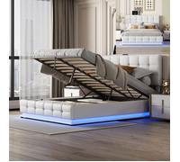 Lit coffre 140x200 cm - SUNFECILI - Design moderne - Éclairage LED - Capacité 350 kg - Blanc