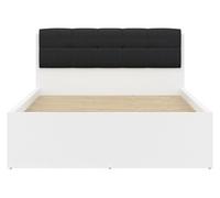 Lit coffre 140x200 tête rembourée noir avec sommier et rangement, coloris Blanc brillant - Longueur 204,5 x Profondeur 149 x Hauteur 95/40,5 cm - -