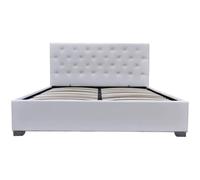 Lit coffre 142 x 192 x 28 cm en chrome sommier a lattes pour 2 personnes de couleur blanc