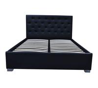 Lit coffre 142 x 192 x 28 cm en chrome sommier a lattes pour 2 personnes de couleur noir