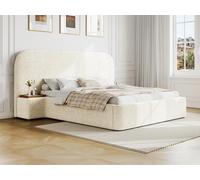 Lit coffre 160 x 200 cm avec chevets - Tissu bouclette - Blanc + Matelas - ESTERIA de Maison Céphy