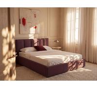 Lit coffre 160 x 200 cm avec tête de lit coutures verticales - Tissu - Bordeaux - KILACLO