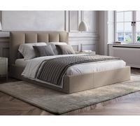 Lit coffre 160 x 200 cm avec tête de lit coutures verticales - Tissu - Taupe - Avec matelas Premium - KILACLO