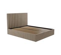 Lit coffre 160 x 200 cm avec tête de lit coutures verticales - Velours - Taupe - LARALI II de