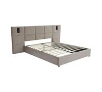 Lit coffre 160 x 200 cm avec tête de lit et lampe intégrée - Velours - Taupe - SARETO