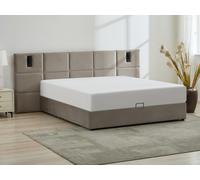 Lit coffre 160 x 200 cm avec tête de lit et lampe intégrée - Velours - Taupe - SARETO