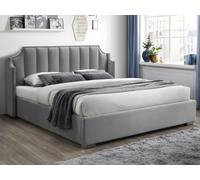 Lit coffre 160 x 200 cm avec tête de lit incurvée - Velours - Gris clair + Matelas - TEOMIS