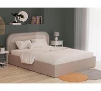 Lit coffre 160 x 200 cm - Tissu bouclette - Beige + Matelas - FIREZA
