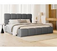 Lit coffre 160 x 200 cm - Tissu effet cuir - Gris - DAMADO de