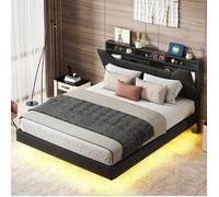 Lit Coffre 160x200 avec Rangement,Tête de lit avec Lumière LED et Port USB de Type C,lit Double Rembourré avec sommier à Lattes,PU