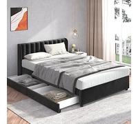 Lit Coffre 160x200 avec sommier à Lattes et 2 tiroirs,lit 2 Personnes,lit capitonné 160x200 avec rangements,lit Double Velours 160x200,Parure de lit Adulte 160x200,Cadre de lit,lit Double Adulte,Noir