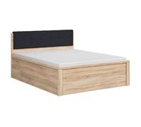 Lit coffre 160x200 avec sommier coffre et tête de lit capitonnée noir, coloris Blanc brillant - Longueur 204,5 x Profondeur 169 x Hauteur 95/40,5 cm