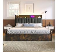 lit coffre 160x200, avec tête lit LED,lit double , contrôle par app, ports USB intégrés,rangement vérin hydraulique