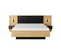 Lit coffre 160x200 cm avec chevets intégré chêne et noir - AVA