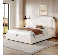 Lit coffre 160x200 cm lit double avec tête de lit rembourrée et rangement hydraulique tissu bou lanc (Sans matelas)