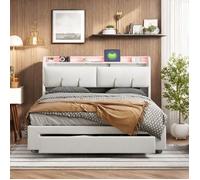 Lit Coffre 160x200 cm - TANANT - Lit Double - Rangement avec tiroir - Éclairage LED - Ports USB