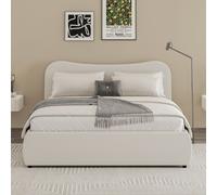 Lit coffre 160x200cm design arrondi velours côtelé beige PLANO