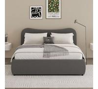 Concept Usine – Lit coffre Plano 160x200 cm design arrondi velours côtelé gris
