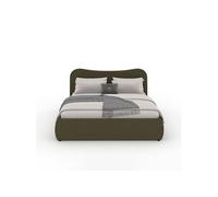 Lit coffre 160x200cm design arrondi velours côtelé vert PLANO