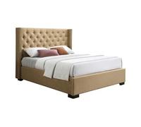 Lit coffre 180 x 200 cm avec tête de lit capitonnée - Tissu - Beige - MASSIMO