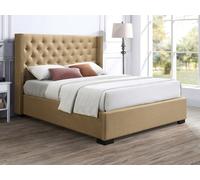 Lit coffre 180 x 200 cm avec tête de lit capitonnée - Tissu - Beige + Matelas - MASSIMO