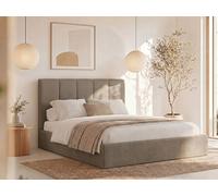 Lit coffre 180 x 200 cm avec tête de lit coutures verticales - Tissu - Taupe - Avec matelas Premium - KILACLO