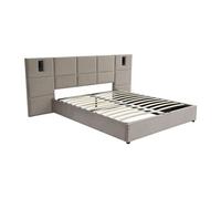 Lit coffre 180 x 200 cm avec tête de lit et lampe intégrée - Velours - Taupe - SARETO