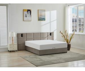 Lit coffre 180 x 200 cm avec tête de lit et lampe intégrée - Velours - Taupe - SARETO
