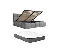 Lit coffre 180 x 200 cm - Tissu effet cuir - Gris + Matelas - DAMADO de