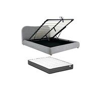 Lit coffre 180 x 200 cm - Tissu - Gris clair + Matelas - VANARI