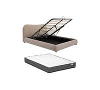 Lit coffre 180 x 200 cm - Tissu - Taupe + Matelas - VANARI