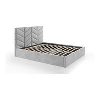 Lit coffre 180 x 200 cm - Tissu texturé - Gris - JUSTANI