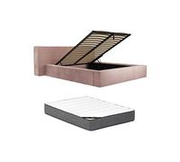 Lit coffre 180 x 200 cm - Velours côtelé - Rose + Matelas - TIMANO de