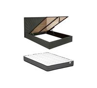 Lit coffre 180 x 200 cm - Velours - Gris anthracite + Matelas - RILIODA