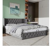Lit coffre 180x200, lit double lit 2 personnes avec sommier et rangement, style Chesterfield, velours, gris