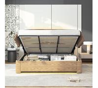 Lit coffre 190 x 200 cm beige avec vérin hydraulique 750 N LED 7 couleurs et télécommande