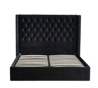 Lit Coffre 2 Places 180x200 cm Chesterfield Velours Noir Clouté Sommier Inclus