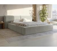 Lit coffre 200 x 200 cm - Tissu bouclette - Beige + Matelas - TIMANO de Pascal Morabito