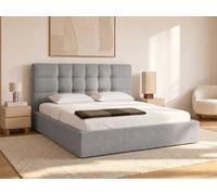 Lit coffre 200 x 200 cm - Tissu - Gris - ELIAVA de