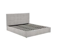 Vente-unique - Lit coffre 200 x 200 cm - Tissu - Gris - HOPEYA