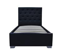 Lit coffre 207 x 98 x 108 cm en chrome sommier a lattes pour 2 personnes de couleur noir