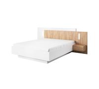 Lit coffre 220 cm Chevets et Sommier relevable inclus Blanc et Chêne - ALMOSA
