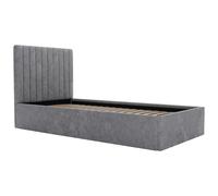 Lit coffre 90 x 190 cm avec tête de lit coutures verticales - Tissu - Gris - SARAH