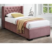 Lit coffre 90 x 200 cm avec tête de lit capitonnée - Velours - Rose + Matelas - MASSIMO