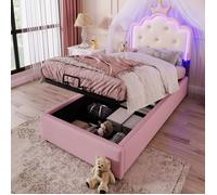 Lit coffre 90x200 cm avec Lumière d'ambiance télécommandée Forme de princesse héritière - PU Rose