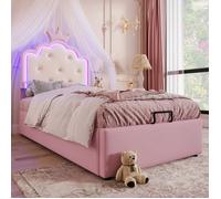 Lit coffre 90x200 cm avec Lumière d'ambiance télécommandée Forme de princesse héritière - SWEIKO - PU Rose