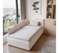 Lit Coffre 90x200 cm, Canapé Lit Enfant 1 Place avec Rangement Hydraulique et LED, Canapé Lits Rembourré Multifonction Lits Banquette avec Sommier à Lattes pour Enfants, Adolescents, Velours Teddy