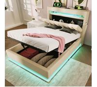 lit coffre 90x200, rangement intégré lit une personne, LED multicolore, ouverture hydraulique assistée, ports USB