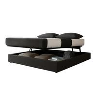 Lit coffre à ouverture horizontale et frontale - 140 x 190 cm - tissu bouclette gris clair